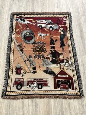 Firefighter Firehouse Themed Woven Tapestry Throw Blanket